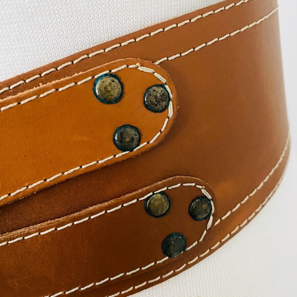 VTG Divided H&M Vintage Brown Leather Double Buckle Wide Waist Cinch Belt Sz S main image 11